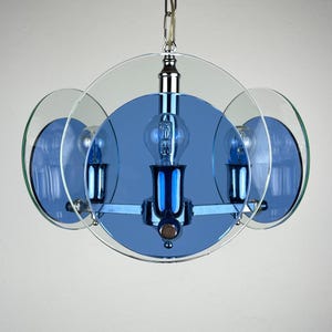 Mid-century blue art glass pendant lamp by Veca, Italy 1970s, Vintage home decor
