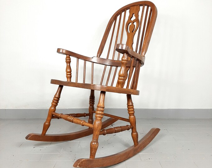 Yugoslavian Rocking Chair Vintage Wooden Rocking Chair Yugoslavia '70s Windsor Style Solid Wood ...
