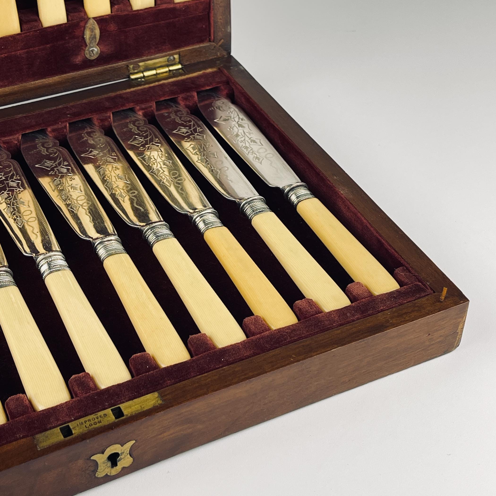 Antique Silver Plated Set Fish Knifes & Forks for 12 People