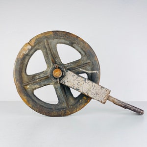 Vintage large pulley Yugoslavia 1970s Industrial Home Decor Retro Loft Steel Rope Pulley