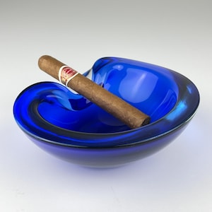 Blue Murano glass ashtray, Italy 1970s, Vintage home decor