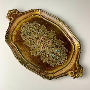 Vintage Small Wooden Florentine Gilt Tray, Italy 1950s