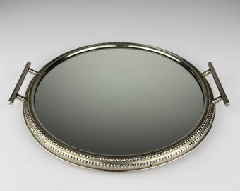 Vintage metal tray with mirror, Italy 1970s