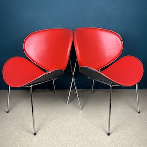 Pair of red lounge chairs Italy 1990s Mid-century modern chair design Pierre Paulin Style Orange Slice Chairs