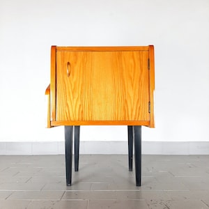 Mid-century bedside table Yugoslavia Retro Modern 1970s Polished Nightstand Storage