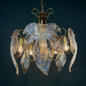 Vintage Murano Ice glass chandelier Italy 1970s Mid-century modern italian lighting