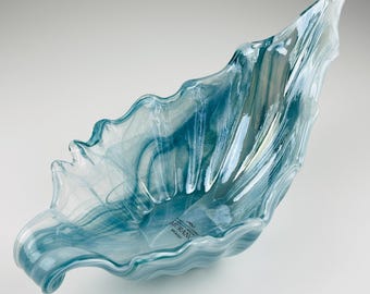 Vintage blue art glass vase, Italy 1990s, mid-century home decor