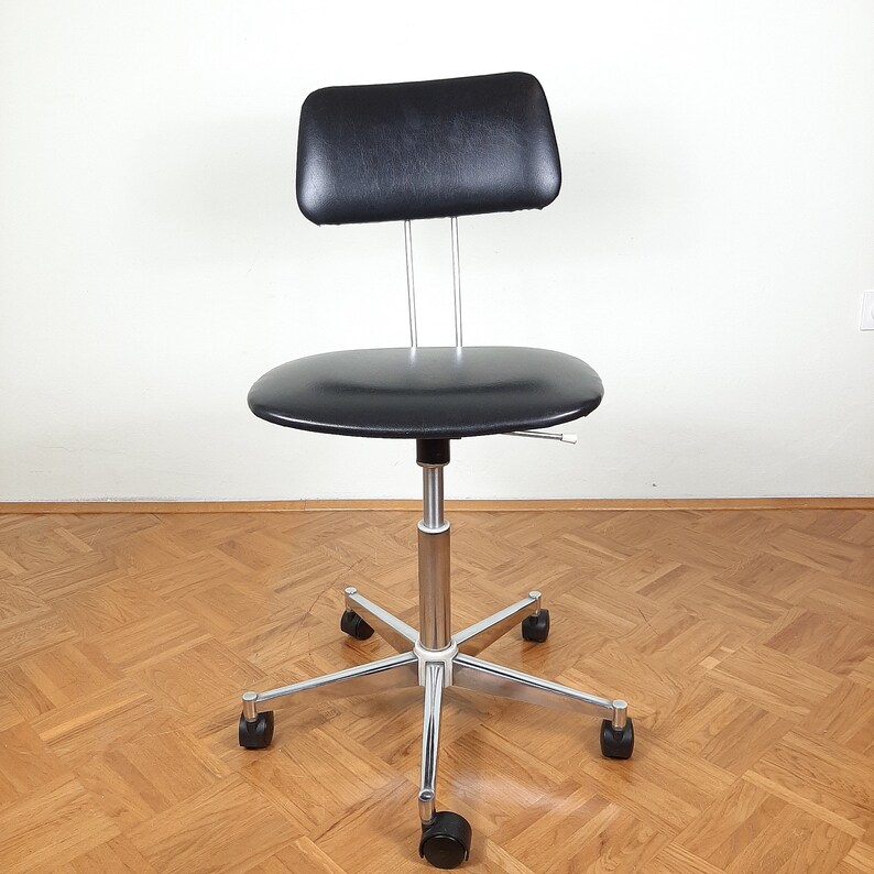 Mid-century office chair 1970s Black desk chair swivel retro | Etsy