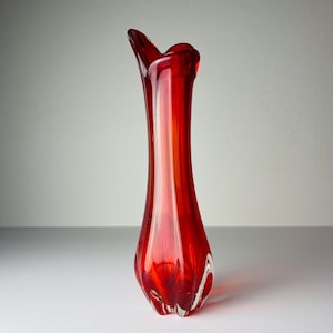 Mid-century red glass vase, Italy 1970s, Vintage home decor
