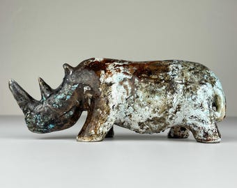 Ceramic sculpture Rhinoceros, Italy 1970s, Vintage home decor