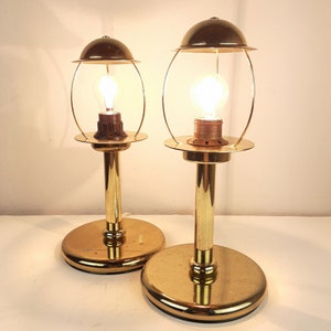Pair of retro gold metal table lamp Sijaj Hrastnik Yugoslavia 1970s Mid-century night light Art deco lighting