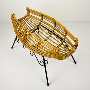 Vintage rattan stand or magazine rack, Italy, 1960s, Mid-century modern home decor