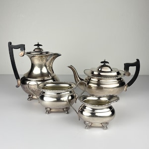 Conjunto de chá antigo de prata com quatro peças, Sheffield, Inglaterra, década de 1930, decoração vintage para casa
