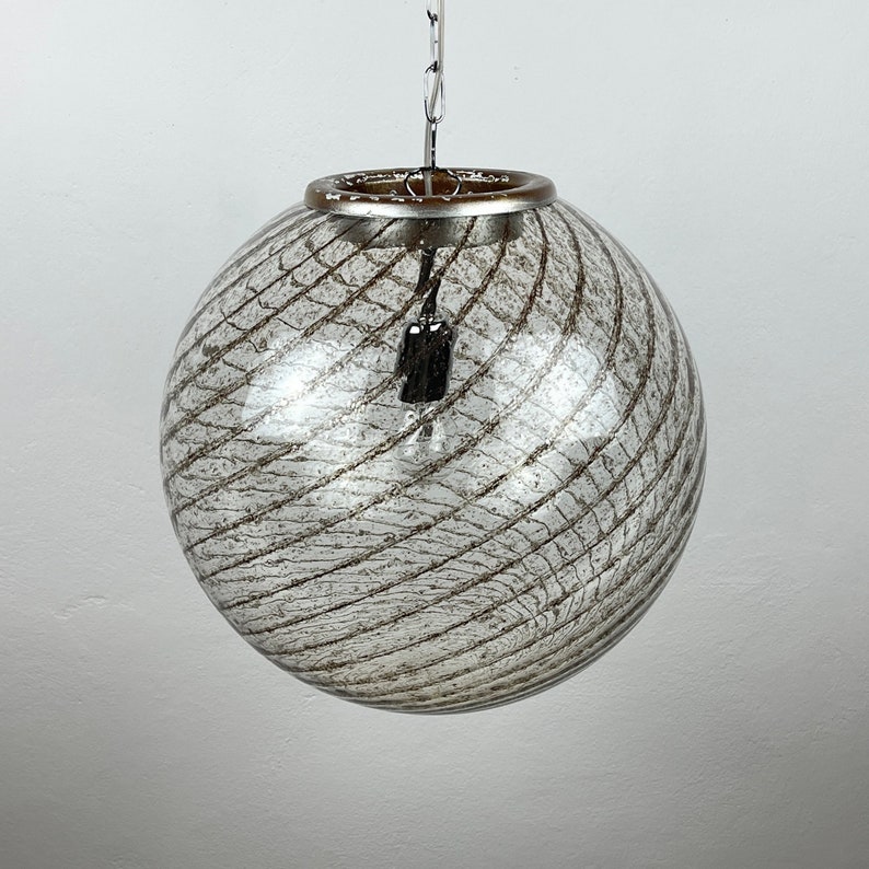 Vintage XL swirled murano glass pendant lamp La Murrina Italy 1970s Mid-century modern italian lighting image 1