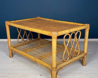 Vintage bamboo coffee table Italy 1970s mid-century rattan table Bamboo side table Retro home decor