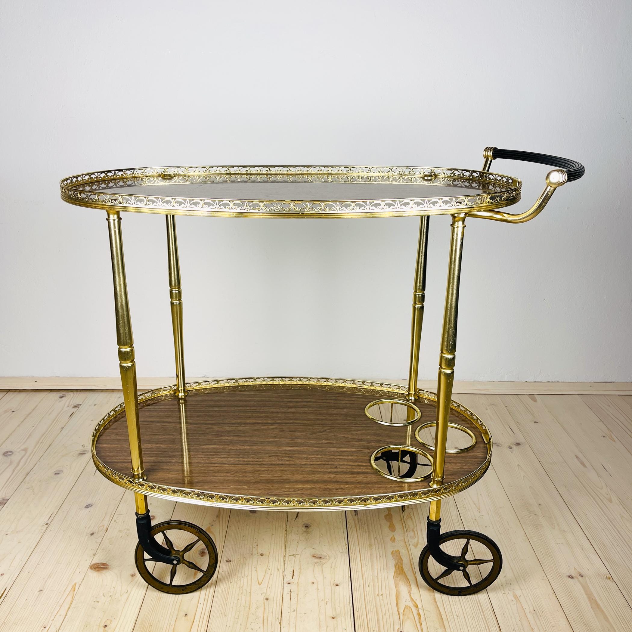 Chariot De Bar Vintage Italien - Ottone, Laiton, Années 50 - Original Avec Certificat