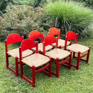 Set Of 6 Red Chairs mod. Padova By Hank Lowenstein, Italy 1970s
