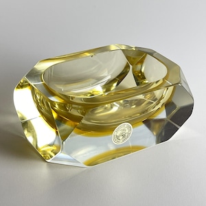Original yellow murano glass ashtray by Bucella Cristalli Murano, Italy, 1970s, Vintage Home Decor