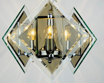 Vintage art glass pendant lamp by Fontana Arte, Italy 1970s, Art deco, MCM mid-century