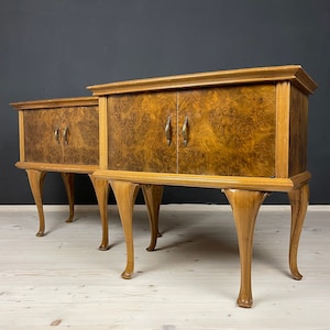 Pair of Vintage wood nightstands Italy 1950s  mid-century wooden bedside table