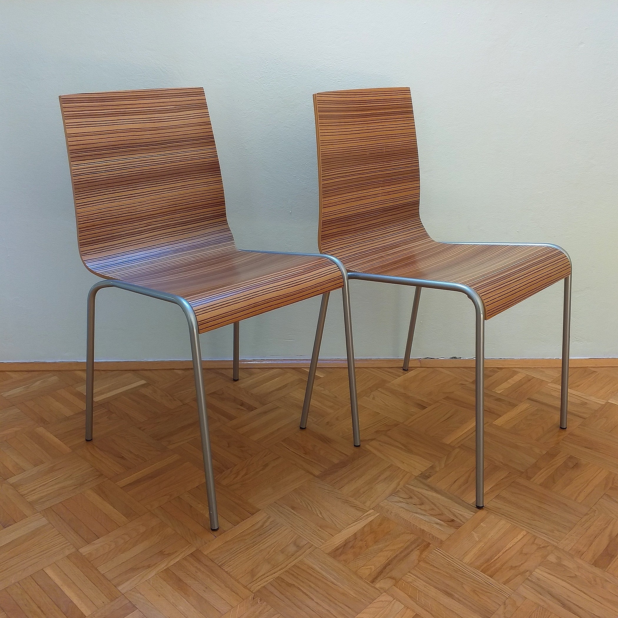 Set of 2 Retro Plywood Dinner Chairs Calligaris Model Zebra Design