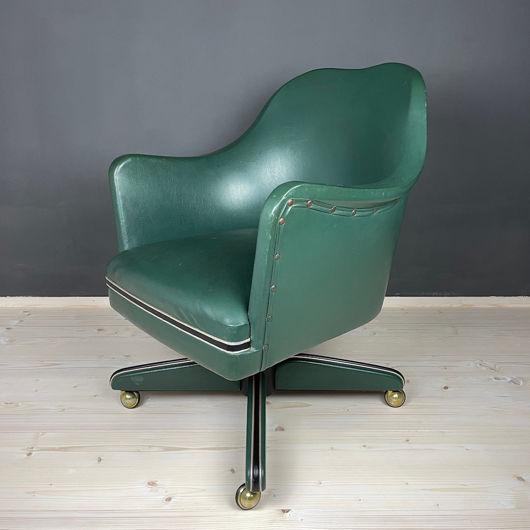 Midcentury Swivel Green Office Chair by Umberto Mascagni Italy 1950s Modernist Italian Loft