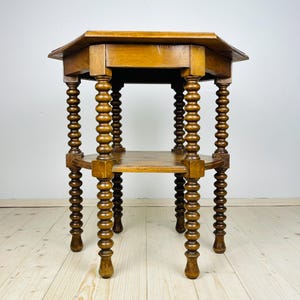 Antique Hexagonal Walnut Side Table, Italy, the Early 20th Century, Bobbin Turned Legs