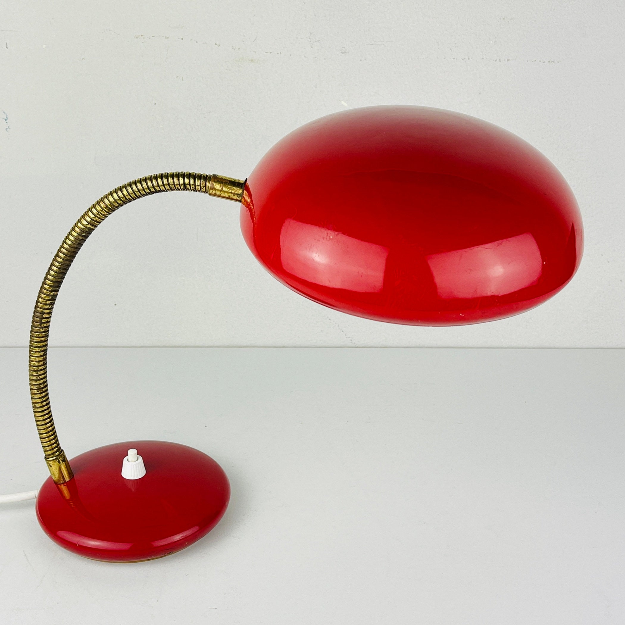 Alsy 1970s Red Goose Neck Lamp Mcm Mid Century Modern Pop Enamel