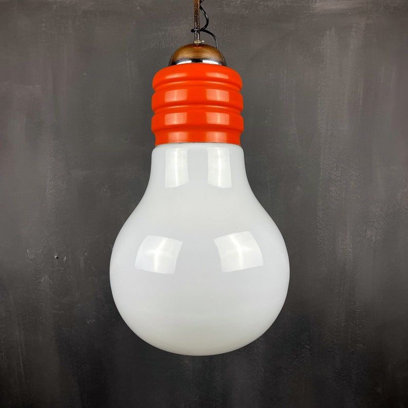 Vintage opaline glass Bulb pendant lamp Italy 1970s space age italian modern mid-century light image 5