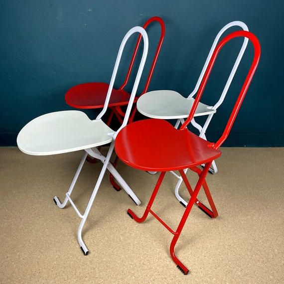 Set di 4 sedie pieghevoli Dafne di Gastone Rinaldi per Thema Italia 1980  Sedie da pranzo rosse e bianche -  Italia