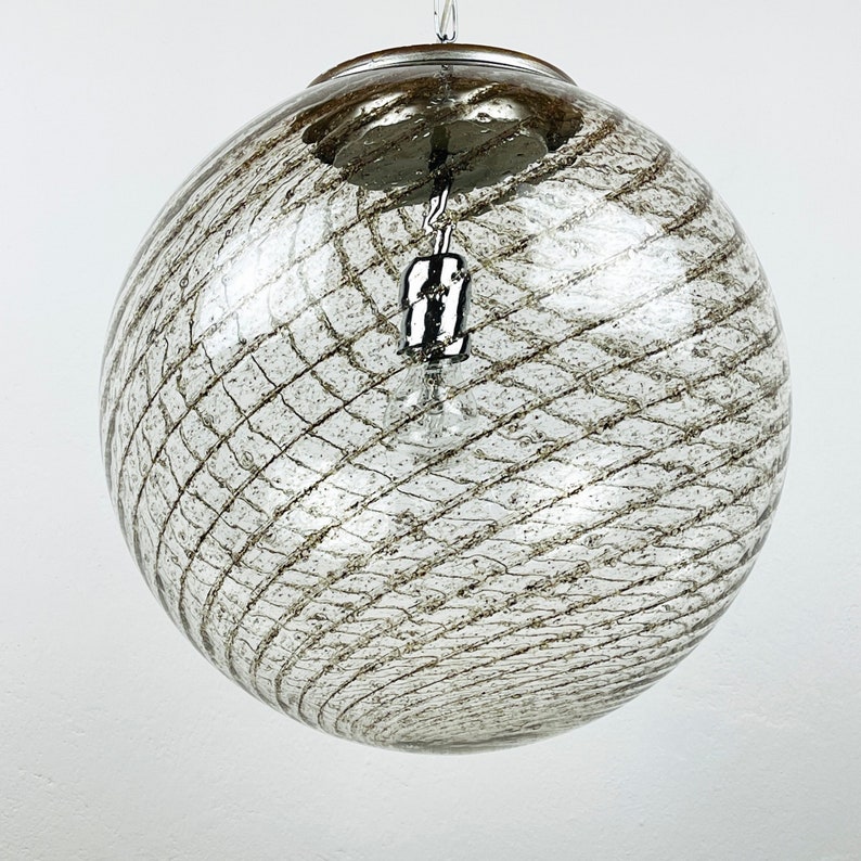 Vintage XL swirled murano glass pendant lamp La Murrina Italy 1970s Mid-century modern italian lighting image 8