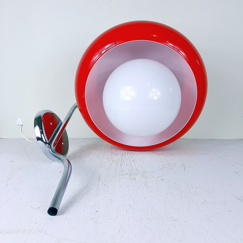 Mid-century Wall Lamp Meblo Guzzini 1980s Red Glass Plastic Lamp Retro Italy Space Age Atomic Sconces image 5