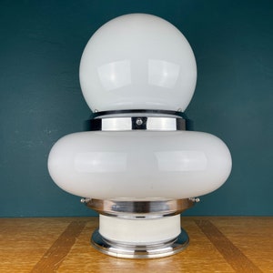 Vintage large  white opaline glass table or floor lamp UFO Italy 1970s table lamp art deco mid-century modern Italian lighting
