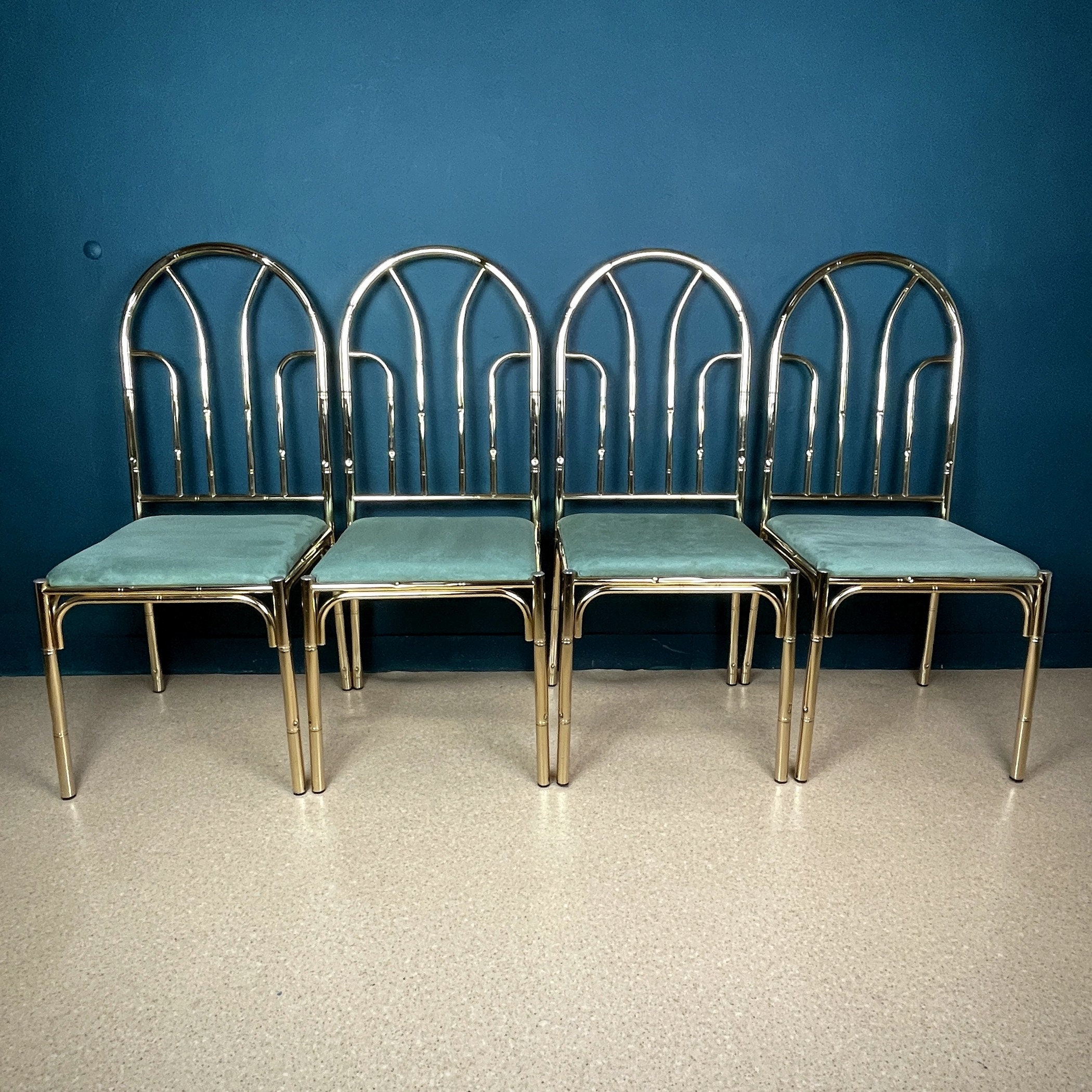 Set of Vintage Brass Faux Bamboo Dining 4 Chairs and Table France 1970s MCM  Modernist Hollywood Regency Retro -  Canada