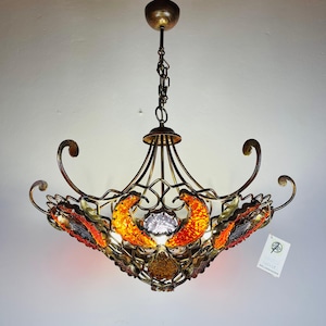 Vintage Metal and murano glass chandelier by MM Lampadari Italy 1990s