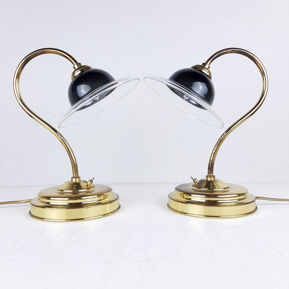 Paire de lampes de chevet vintage Italie années 1990 or lampe de