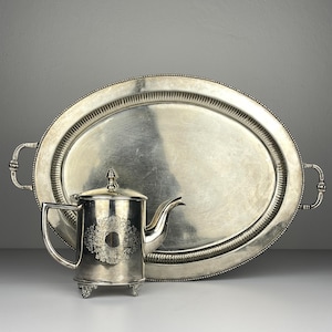 Vintage silver plated teapot and tray by Royal Sheffield, England, 1950s, Vintage home decor