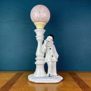 Mid-century white ceramic table lamp Pierrot 1960s retro home decor vintage bedside lamp