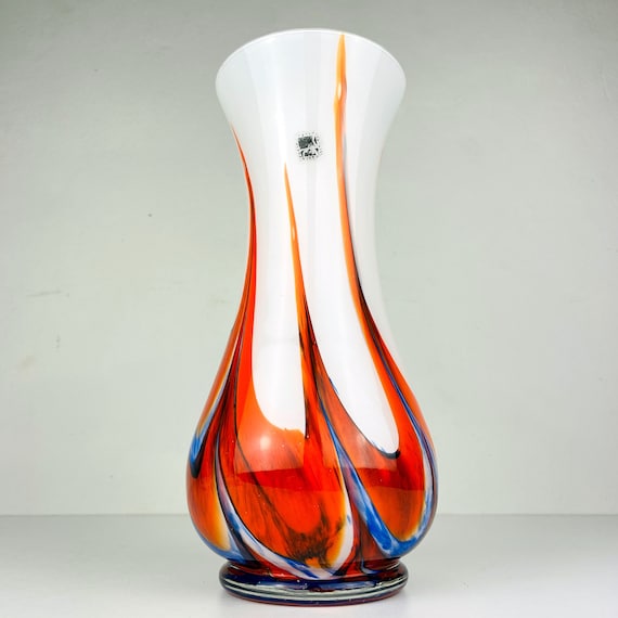 Murano Glass ムラノ カット 大型 花瓶 MURANO】25.5㎝☆大型 ムラノ ミルフィオリ 花瓶 オブジェ