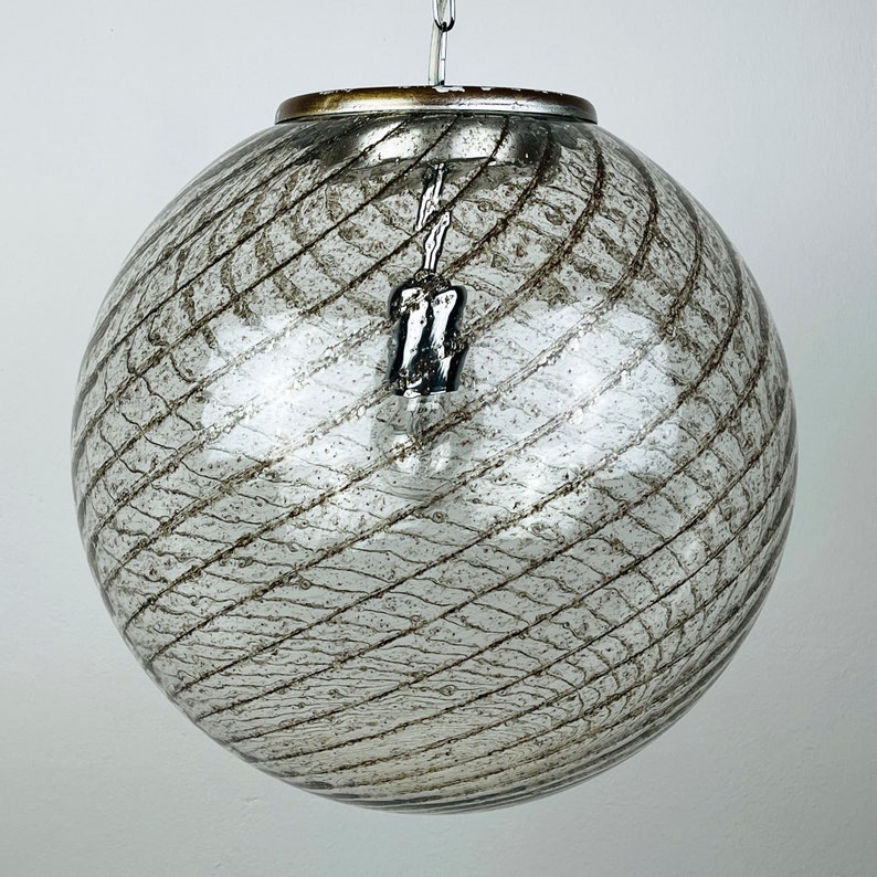 Vintage XL swirled murano glass pendant lamp La Murrina Italy 1970s Mid-century modern italian lighting image 4