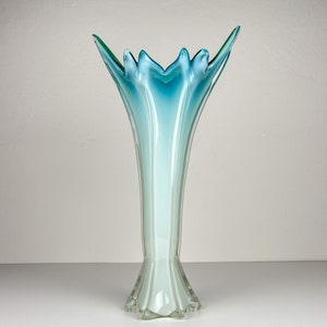 Vintage large green-blue murano vase, Italy 1970s, Mid-century home decor