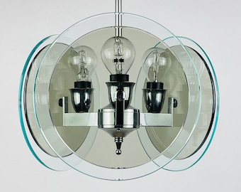 Vintage art glass pendant lamp by Fontana Arte Italy 1970s Art deco MCM mid-century  italian design ceiling lamp