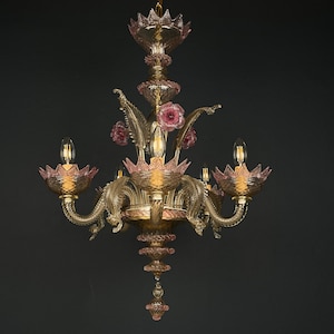 Lámpara de araña de Murano Italia años 80 Decoración del hogar italiana rosa y clara