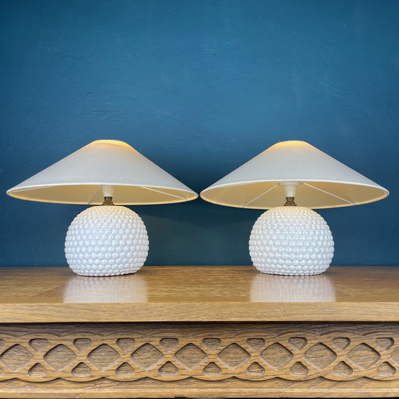 Pair of ceramic table lamps Italy 1970s Ceramic nightlamp Mid-century italian modern Art Deco image 1