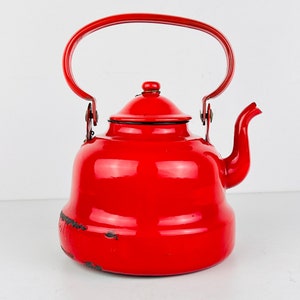 Vintage Yugoslavian Red Enamel Teapot - Unique Decor Piece from the Past