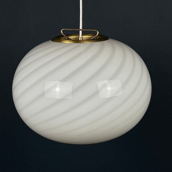 Classic swirl Murano glass pendant lamp Italy 1970s White Gold Mid-century Lighting Vintage chandelier