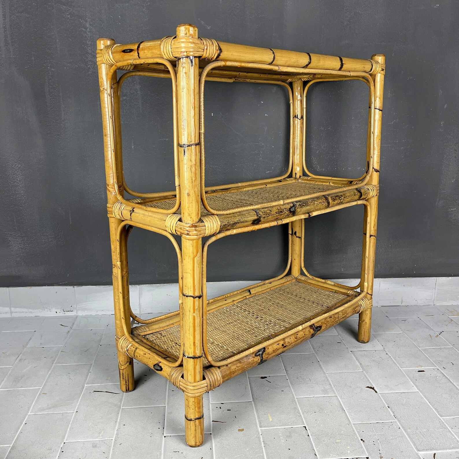 Vintage Rattan shelves Italy 1960s Bamboo Shelves Cane Shelves Etsy