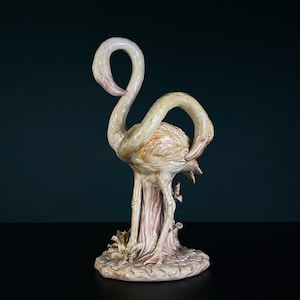 Original ceramic sculpture of Flamingo from Bassano, Italy 1980s, Vintage decor, Italian pottery