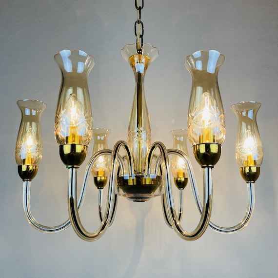 Vintage Amber Murano Chandelier De Majo Italy 1970s Mid century