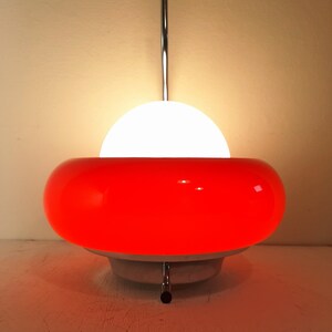 Mid-century Wall Lamp Meblo Guzzini 1980s Red Glass Plastic Lamp Retro Italy Space Age Atomic Sconces image 2